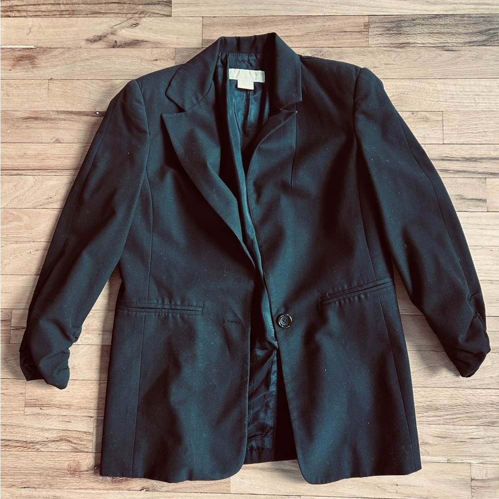 Michael Michael Kors Black 3/4 Ruched Sleeve One Button Blazer Women’s Size 4
